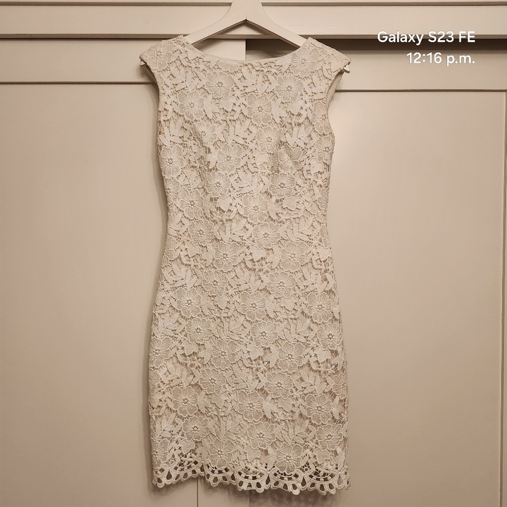 Ralph Lauren White Sheath Dress Sleeveless Crew Neck Wedding